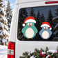 Christmas birds sticker: two teal birds in red Santa hats on a car window