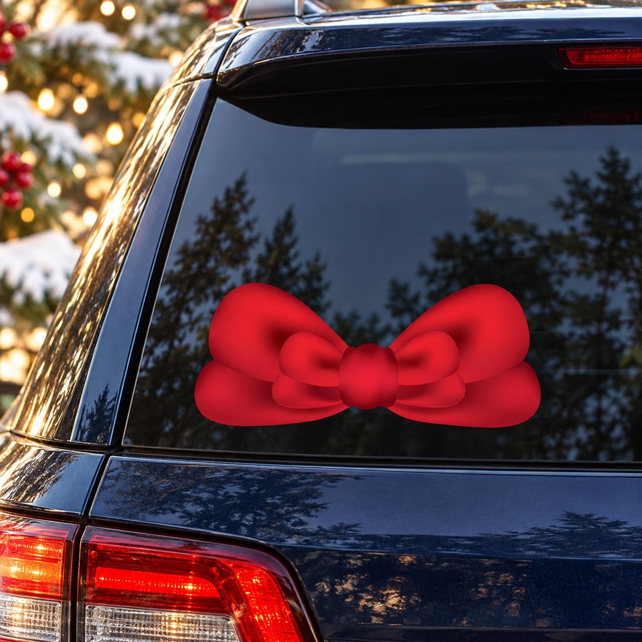 Red double ribbon bow car window sticker