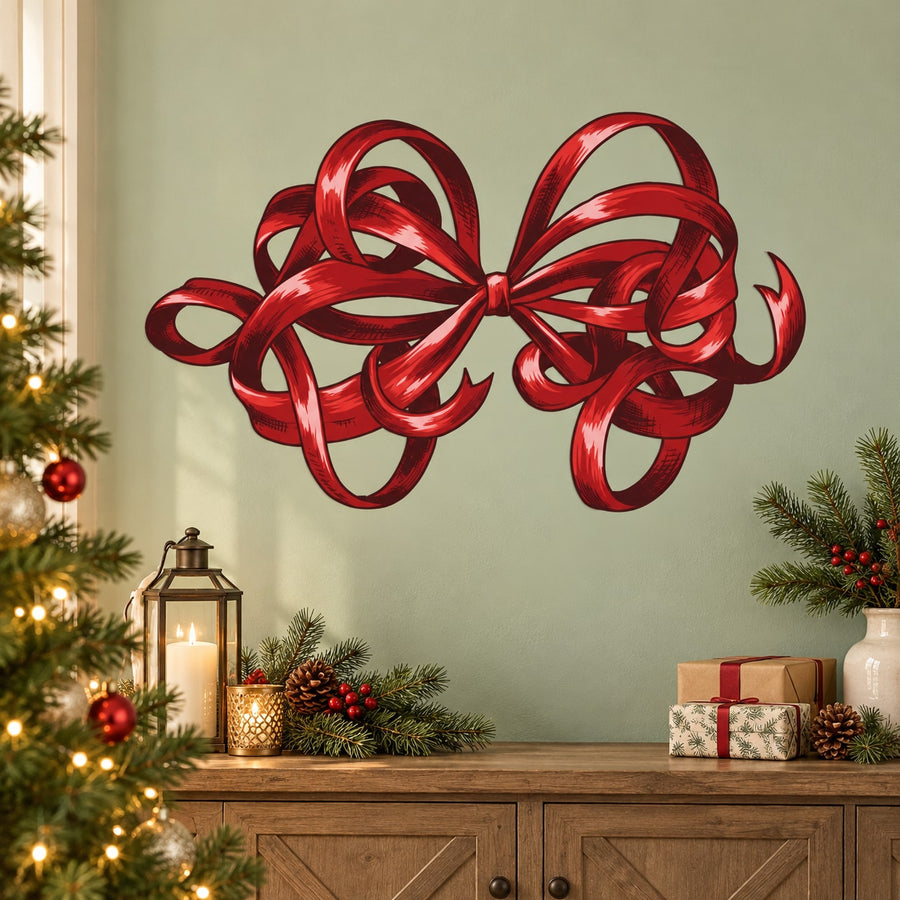 Red Christmas bow interlocking ribbon sticker