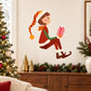 Child holding a wrapped gift die-cut printed wall decal, colorful festive design