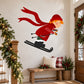 Skiing girl printed die-cut wall decal with red hat and skis