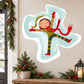 Christmas elf snow angel sticker with lying elf in green outfit and red hat