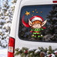 Elf helper sticker: cartoon elf boy in green outfit with moon and star accents.