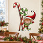Christmas elf greeting sticker with candy canes, red and green hat and outfit