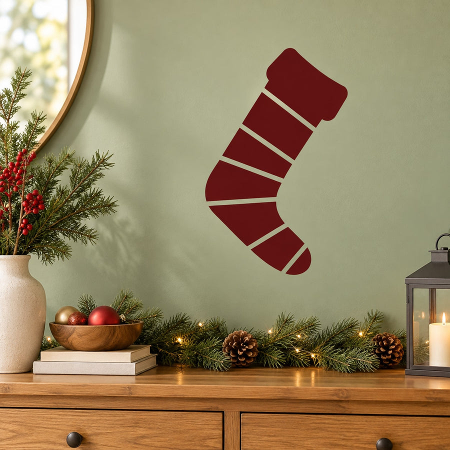 Red striped Christmas stocking wall decal