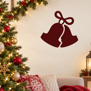 Christmas bells wall decal in dark red with ribbon and bow