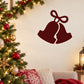 Christmas bells wall decal in dark red with ribbon and bow