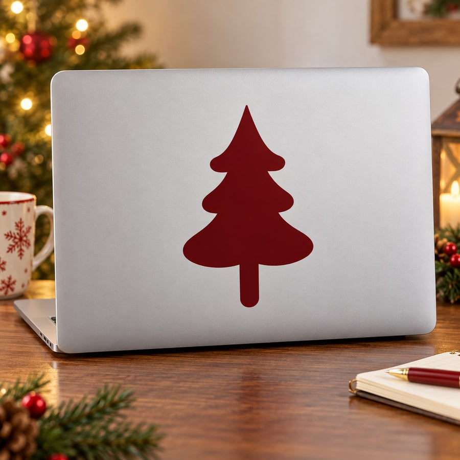 Simple Christmas tree vinyl decal with a rounded dark-red tree icon