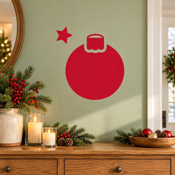 Red Christmas ornament and star vinyl decal set for windows or walls