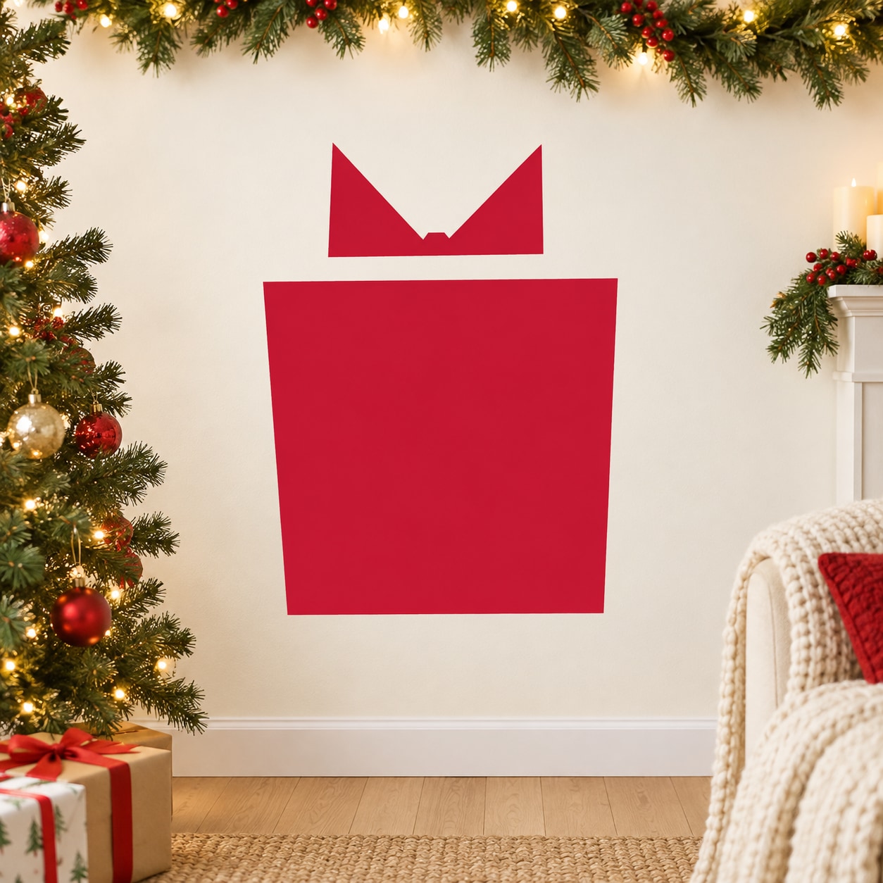 Red geometric Christmas gift vinyl decal with bow