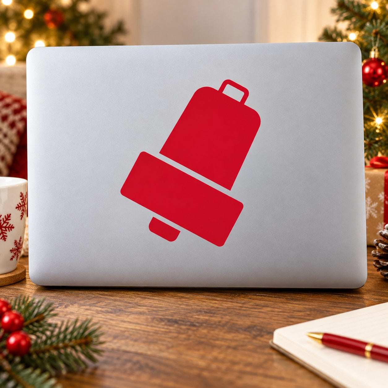 Red Christmas swinging bell wall decal with handle loop
