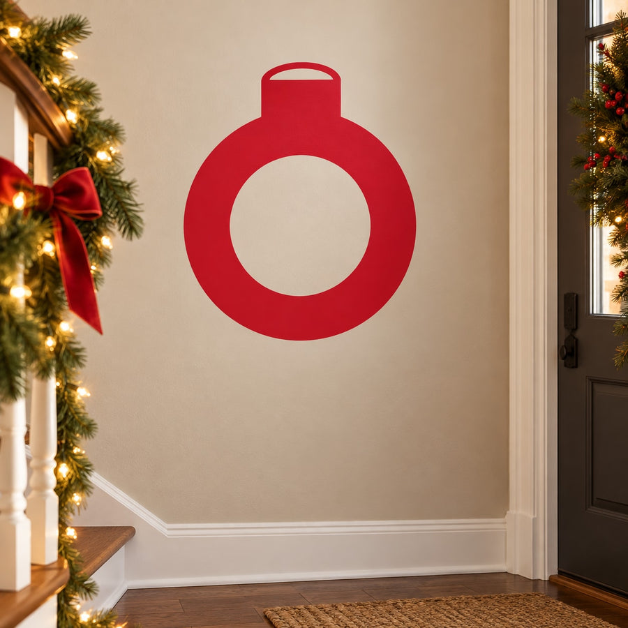 Red hollow Christmas ornament vinyl decal with circular cutout