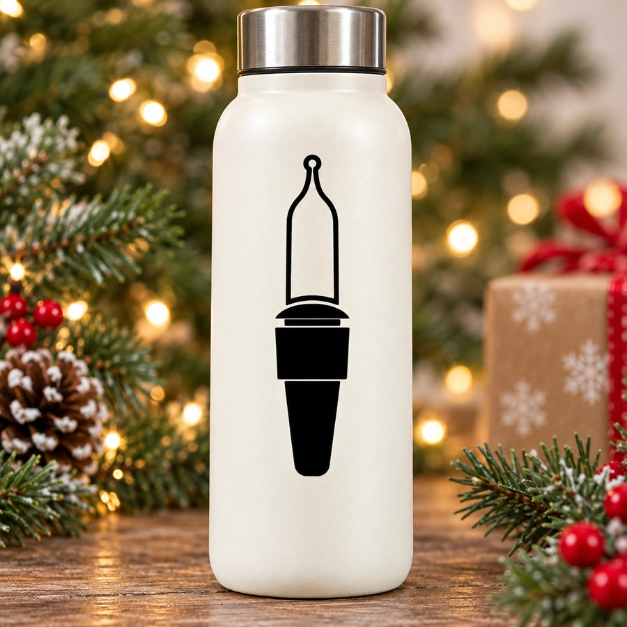White bottle with black LED light bulb decal sticker