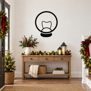 Mini globe Christmas light decal with black circular outline on wall