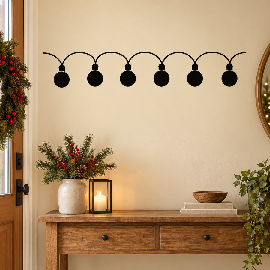 Black string globe lights decal with six round bulbs and wire