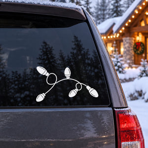 Christmas light string decal with bulb icons on dark car window