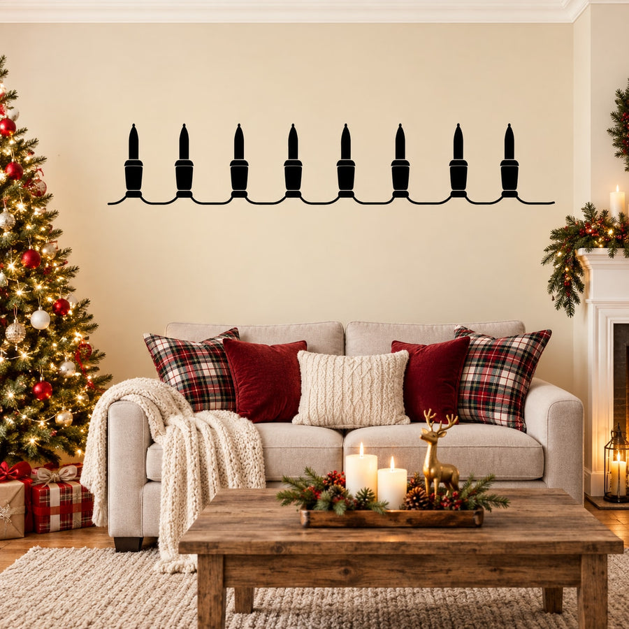 Black bulb string lights wall decal with multiple candelabra sockets