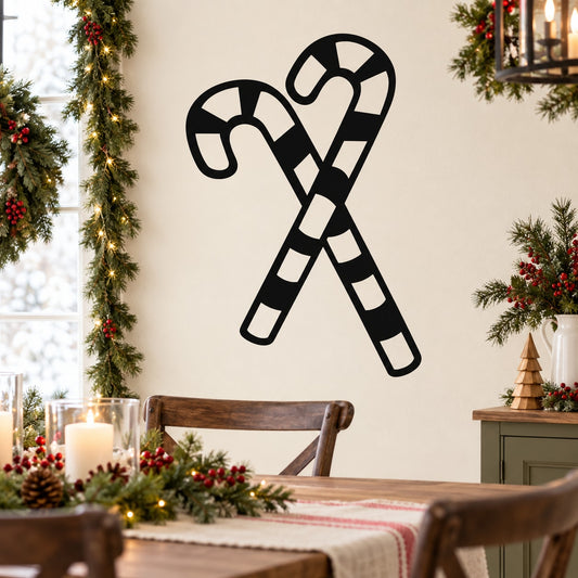 Candy canes wall decal with two crossed black-and-white striped candy canes