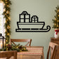 Black sleigh wall decal with wrapped presents and curved runner detail