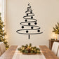 Coiled Christmas tree wall decal with round orb ornaments, black outline design.