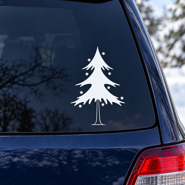 White pine tree sparkle decal on car window