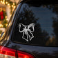 White tied ribbon bow decal sticker on dark car panel