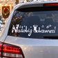 Welsh Christmas car window decal with white "Nadolig Llawen" text and stars