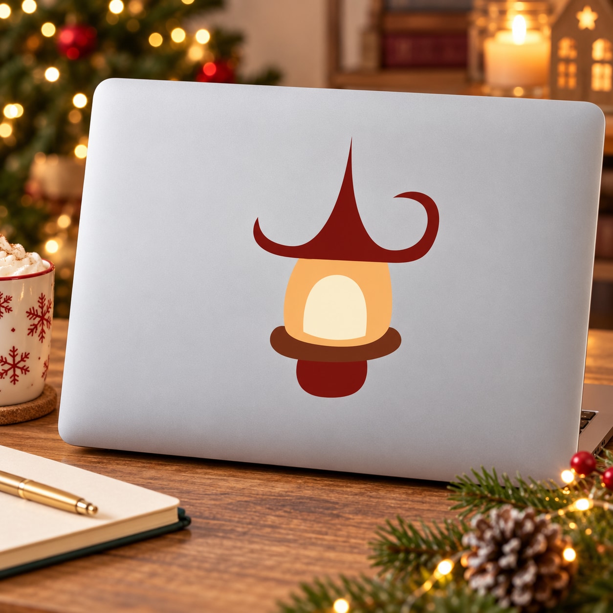 Christmas lamp sticker with red and orange hanging lamp illustration