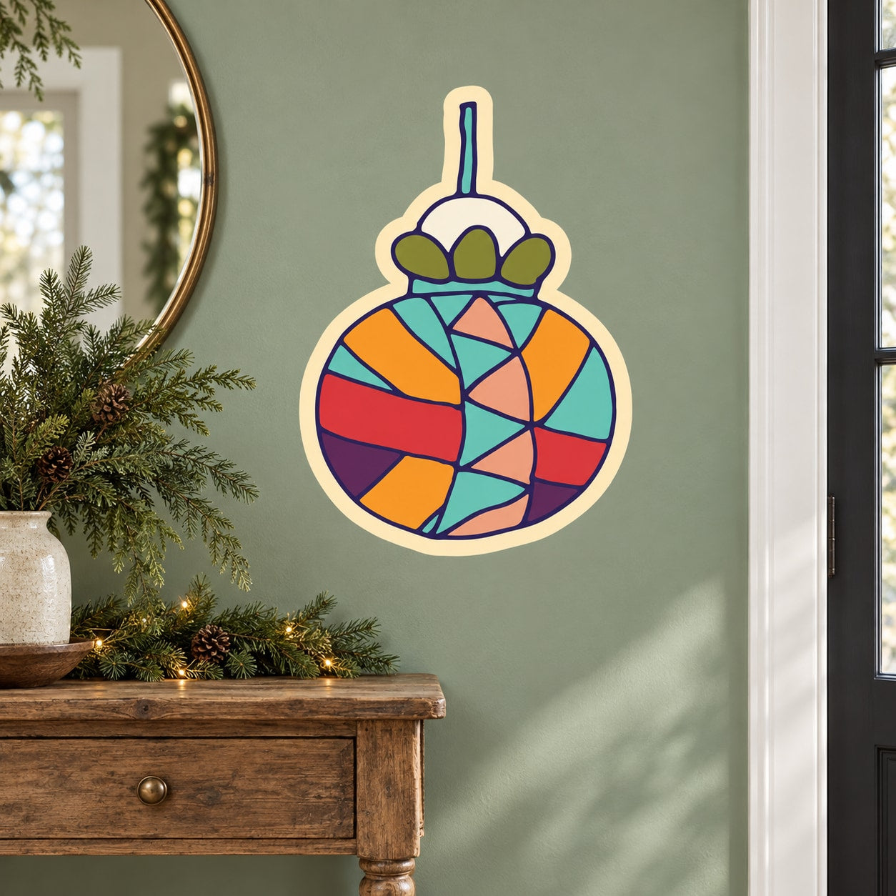 Abstract Christmas ornament vinyl wall sticker, multicolor geometric design