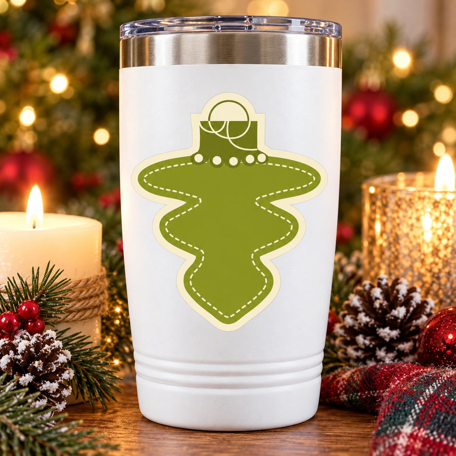 Green Christmas ornament vinyl decal on white tumbler cup