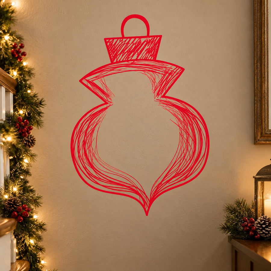 Red scribble Christmas ornament vinyl wall sticker with ornament outline and loop top