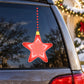 Coral red star hanging Christmas ornament decal with yellow loop at top