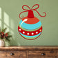 Round Christmas ornament vinyl decal with red ribbon bow, teal and orange stripes, star accents