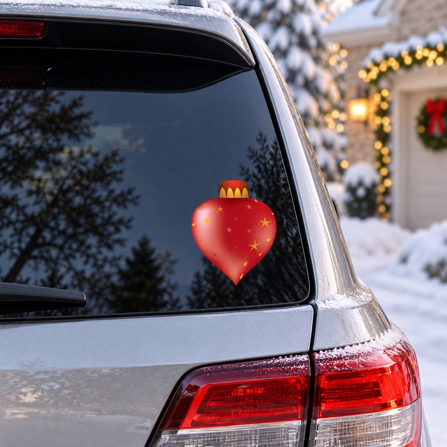 Heart-shaped Christmas ornament vinyl wall decal with red and gold stars