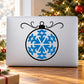 Two-tone blue snowflake vinyl decal with black outline