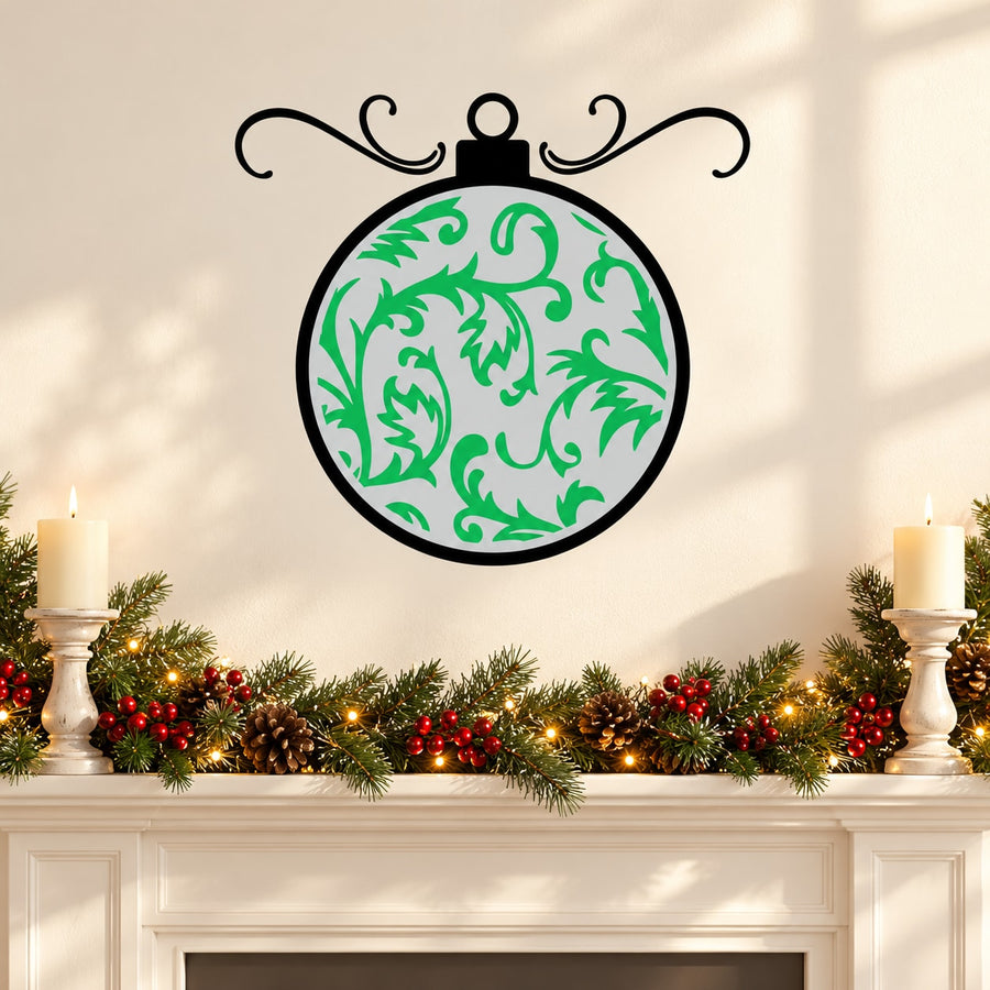 Green vine ornament decal, circular die-cut leaf print