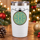 White tumbler with blue ornament circular printed die-cut decal