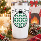 Green ornament printed die-cut decal on a white tumbler with silver lid