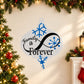 Family is Forever Christmas vinyl wall decal with blue snowflakes and script heart