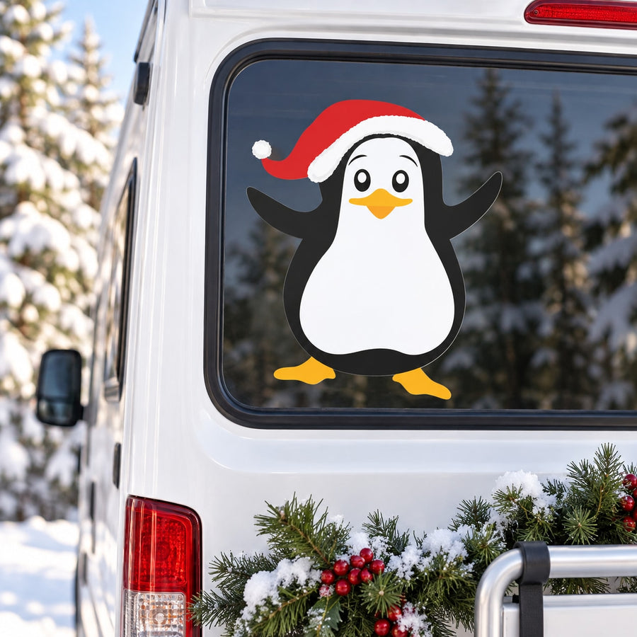 Christmas penguin sticker: black-and-white penguin with red santa hat