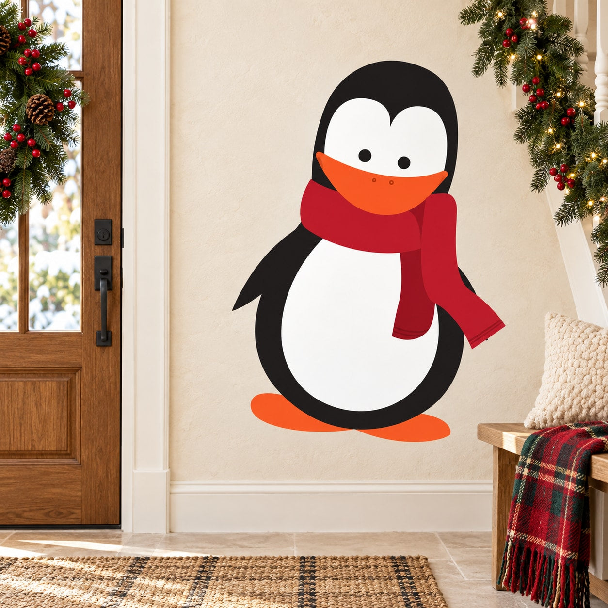 Penguin sticker with red scarf