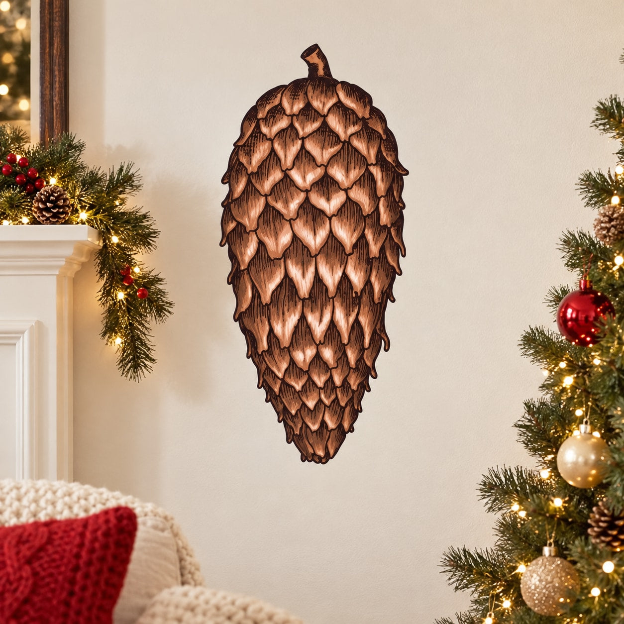 Brown pinecone shape sticker with detailed textured scales