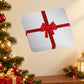 White gift box sticker with red ribbon and bow