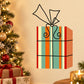 Die-cut gift box decal with orange, teal, and red striped wrapping and bow