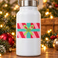 Gift box striped sticker with green bow on white bottle