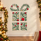 Christmas tree collage sticker with red ornaments, green leaves and golden stars