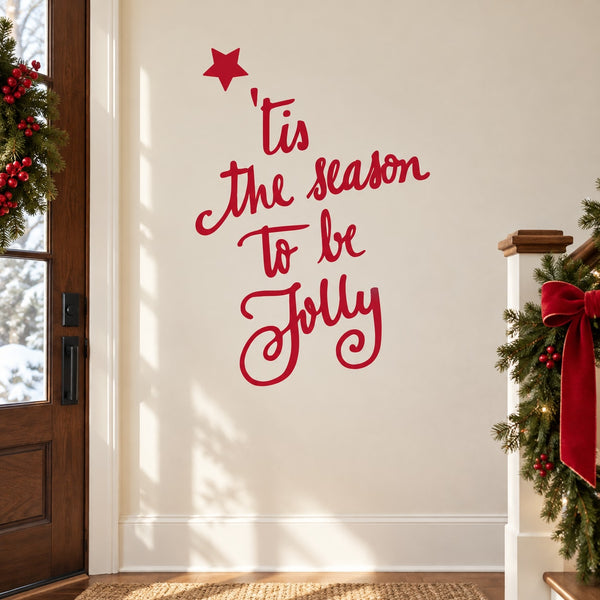 Red holiday quote wall decal with star above "Tis the season to be jolly"