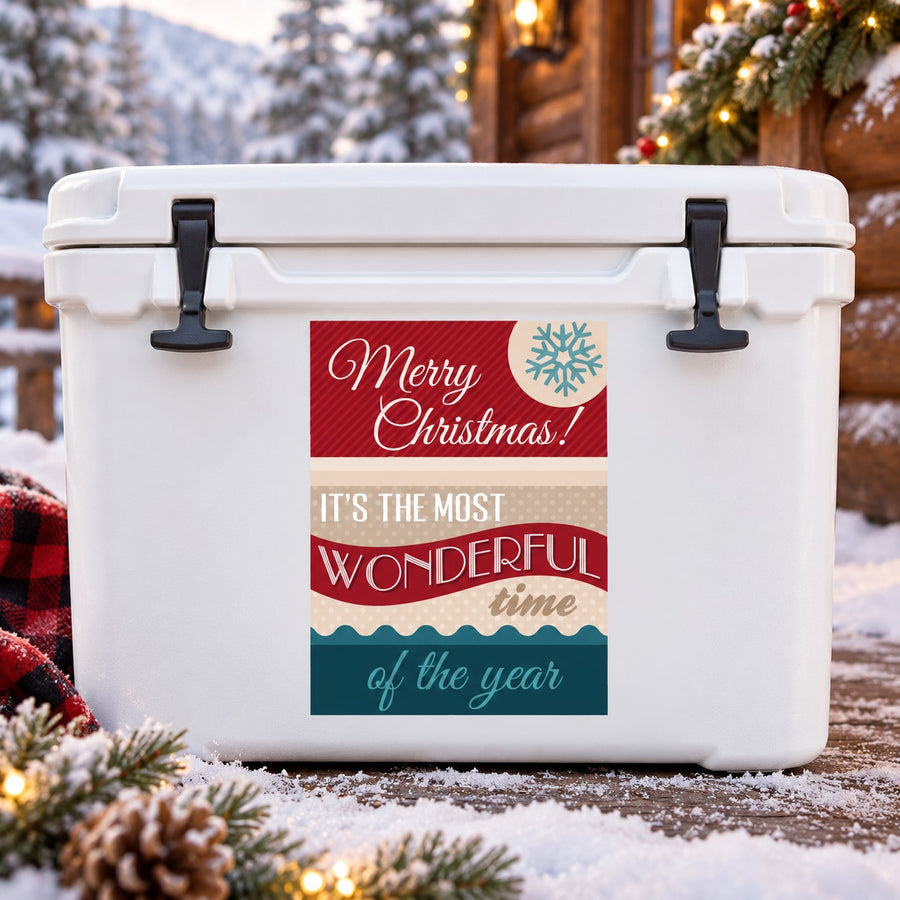 Christmas quote sticker with “Merry Christmas!” and “Wonderful time of the year” snowflake design