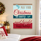 Merry Christmas quote sticker with blue and red lettering, holly berry accents, and “Happy Holidays”