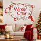 Winter Offer holiday sticker with red bow heart design and swirling script.